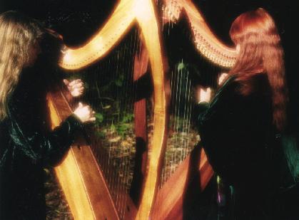Jane and Deb playing harps